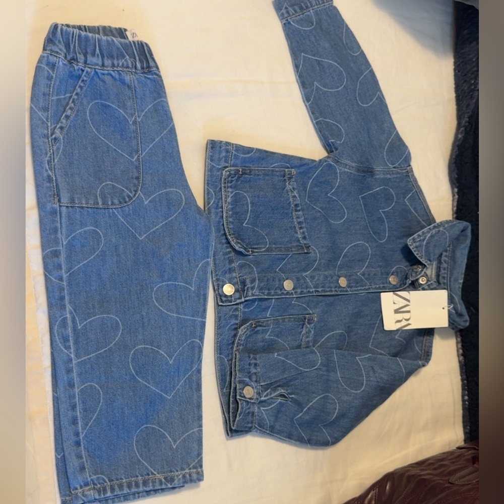 Zara Kids Blue Heart Denim Set